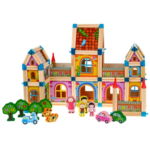 Drewniane klocki konstrukcyjne zestaw do budowania domku BLLN-3508